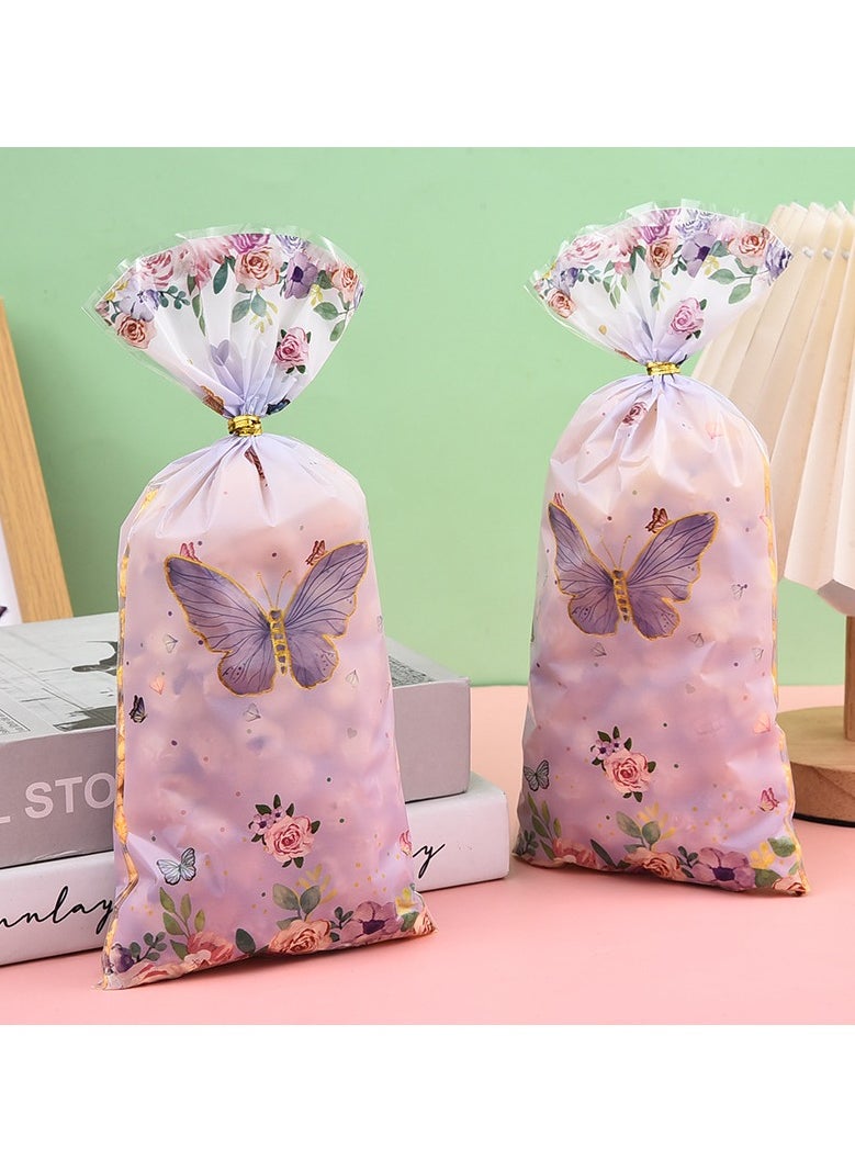 RTYY 50PCS Butterflies Cellophane Treat Bags Flowers Butterfly Printed Goodie Candy Favor Bags with 50 Twist Ties for Butterfly Girls Birthday Baby Shower Summer Themed Party Supplies  - Image 2