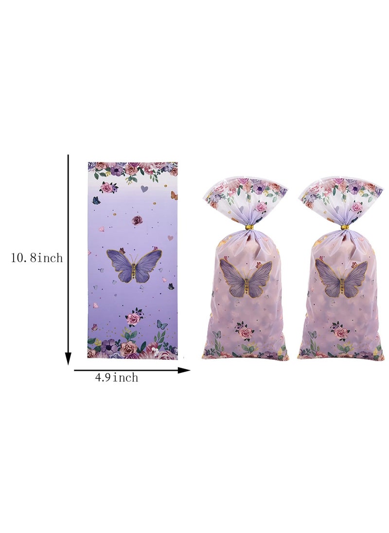 RTYY 50PCS Butterflies Cellophane Treat Bags Flowers Butterfly Printed Goodie Candy Favor Bags with 50 Twist Ties for Butterfly Girls Birthday Baby Shower Summer Themed Party Supplies  - Image 3