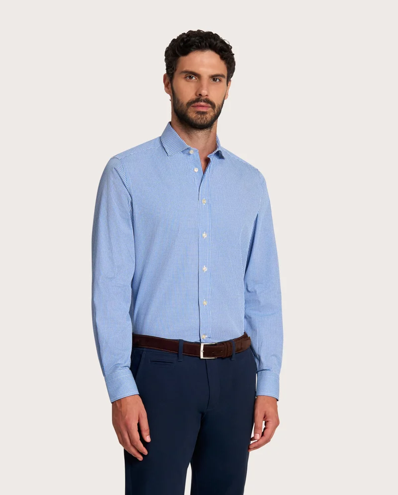 كاميتشسما Checked Blue Fancy Poplin Slim Shirt