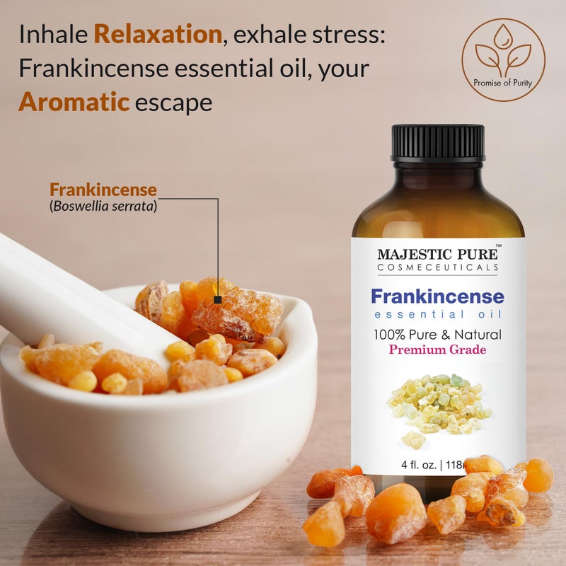 Majestic Pure Frankincense Essential Oil with Glass Dropper - Huge 4 Fl Oz - 100% Pure and Natural Frankincense Oil - Premium Grade Essential Oils for Diffuser, Aromatherapy, Soap and Candle Making - Image 3
