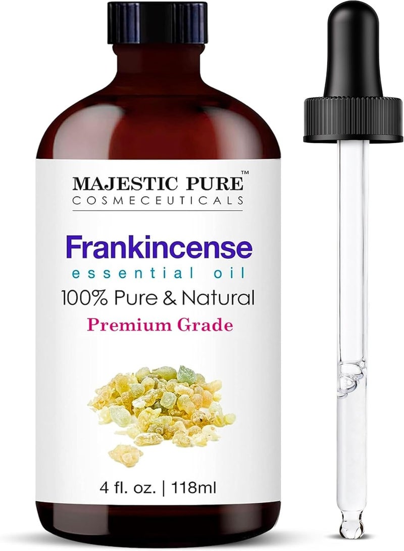 Majestic Pure Frankincense Essential Oil with Glass Dropper - Huge 4 Fl Oz - 100% Pure and Natural Frankincense Oil - Premium Grade Essential Oils for Diffuser, Aromatherapy, Soap and Candle Making - Image 1