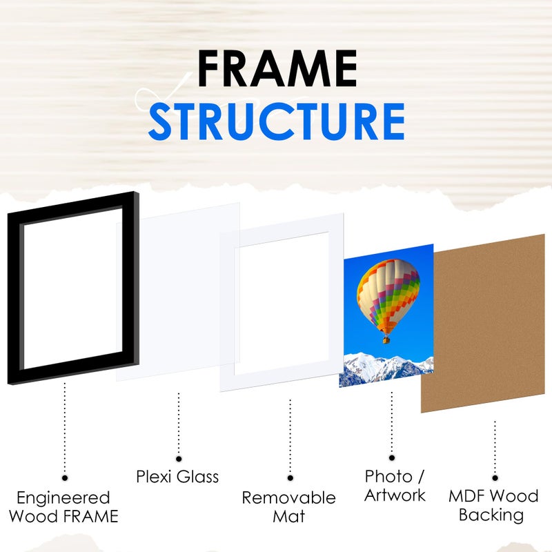 FIXSMITH 8.5x11 Picture Frame Bulk-6 Pack, Photo Frame with HD Plexiglass, Display Pictures 6x8 with Mat or 8.5x11 Without Mat, Black Picture Frames Collage Wall Decor, Gallery Wall Frame - Image 3