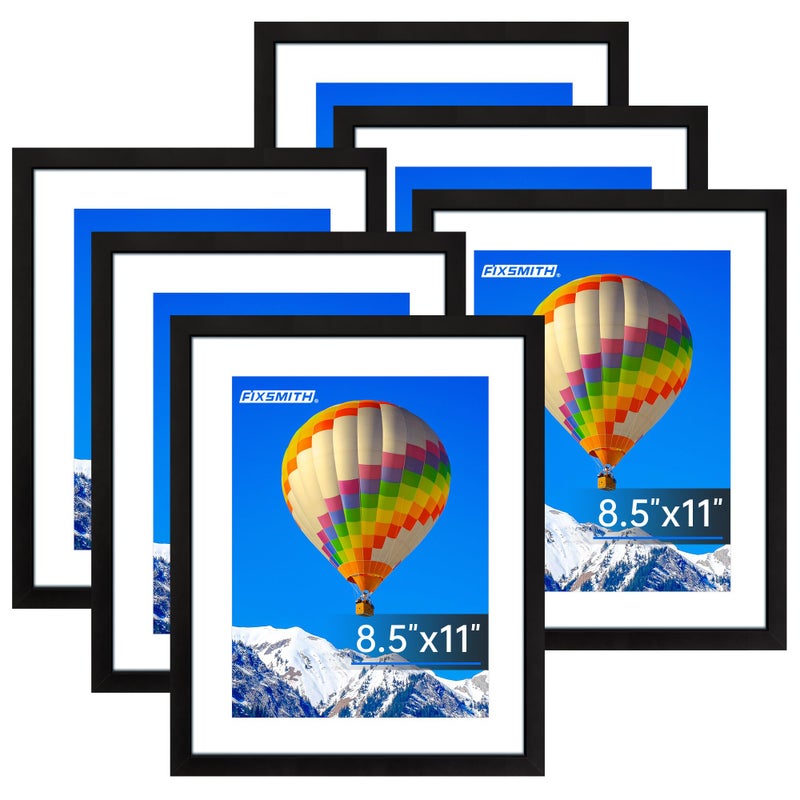 FIXSMITH 8.5x11 Picture Frame Bulk-6 Pack, Photo Frame with HD Plexiglass, Display Pictures 6x8 with Mat or 8.5x11 Without Mat, Black Picture Frames Collage Wall Decor, Gallery Wall Frame - Image 1