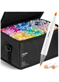 Ohuhu Brush Markers - 216-color Double Tipped Art Marker Set for Artist Adults Coloring Illustration -Brush & Chisel Dual Tips - Honolulu Series of Ohuhu Markers - Refillable Ink