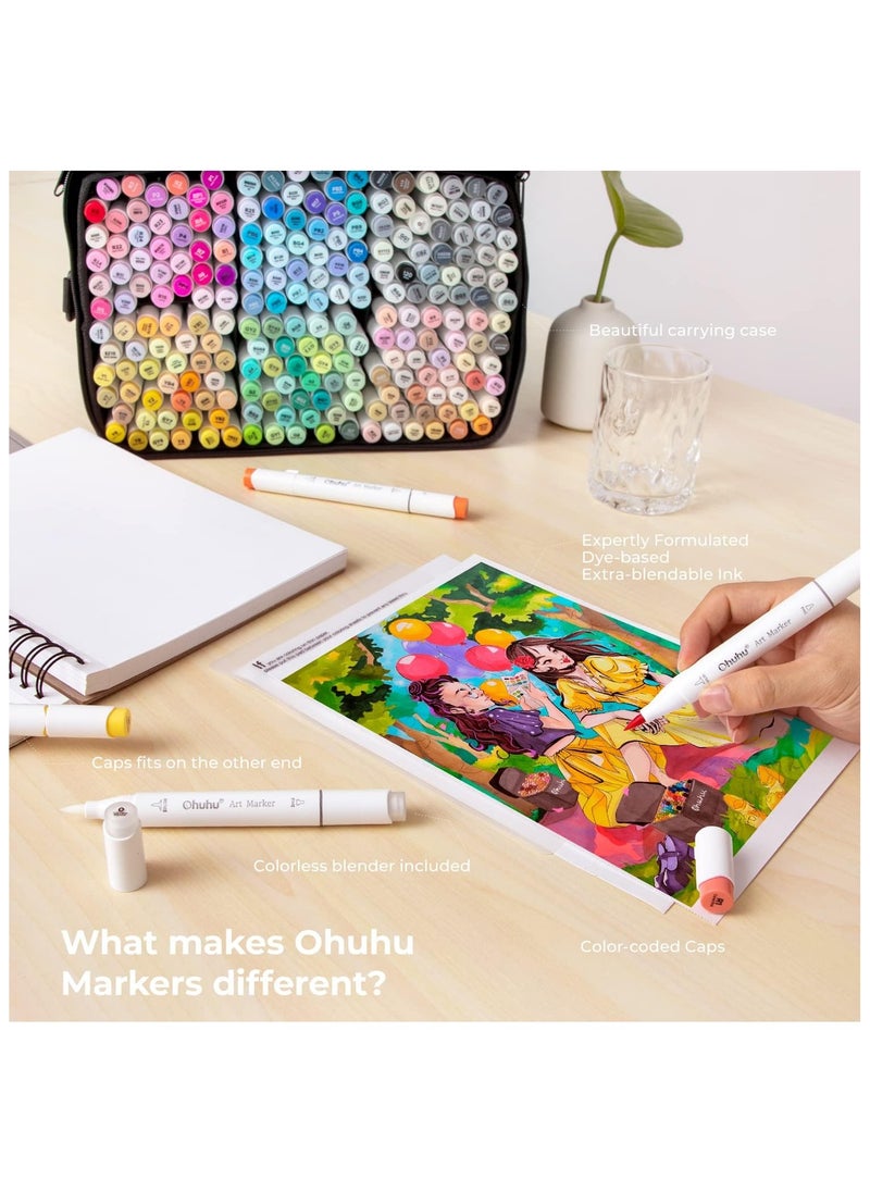 Ohuhu - Ohuhu Brush Markers - 216-color Double Tipped Art Marker Set for Artist Adults Coloring Illustration -Brush & Chisel Dual Tips - Honolulu Series of Ohuhu Markers - Refillable Ink - Image 1