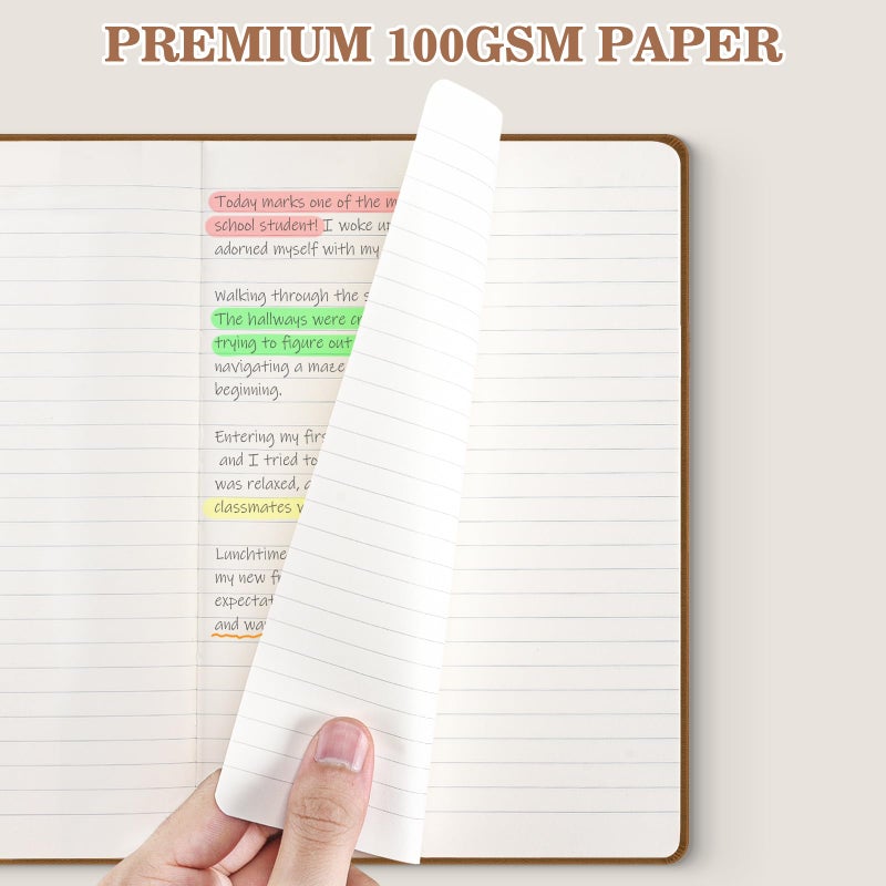 OMEYA 4 Pack Lined Journal Notebooks for Work, 100gsm Thick Paper, 5.7"x 8.3", College Ruled A5 Notebook Bulk, Leather Journal for Writing, Hardcover Notebooks for School, Office, Journal for Men - Image 3