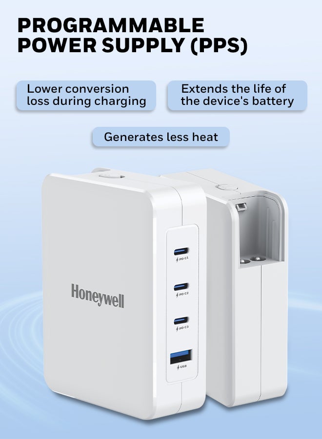 هوني ويل Zest Charger GaN 100W، شاحن حائط فائق السرعة مع دعم PPS، 3xType C PD 3.0 منافذ ومنفذ 1xUSB A، مزود بمقابس قابلة للتحويل، متوافق مع iPhone وMacBook Air وGalaxy وأجهزة الكمبيوتر المحمولة - Image 4