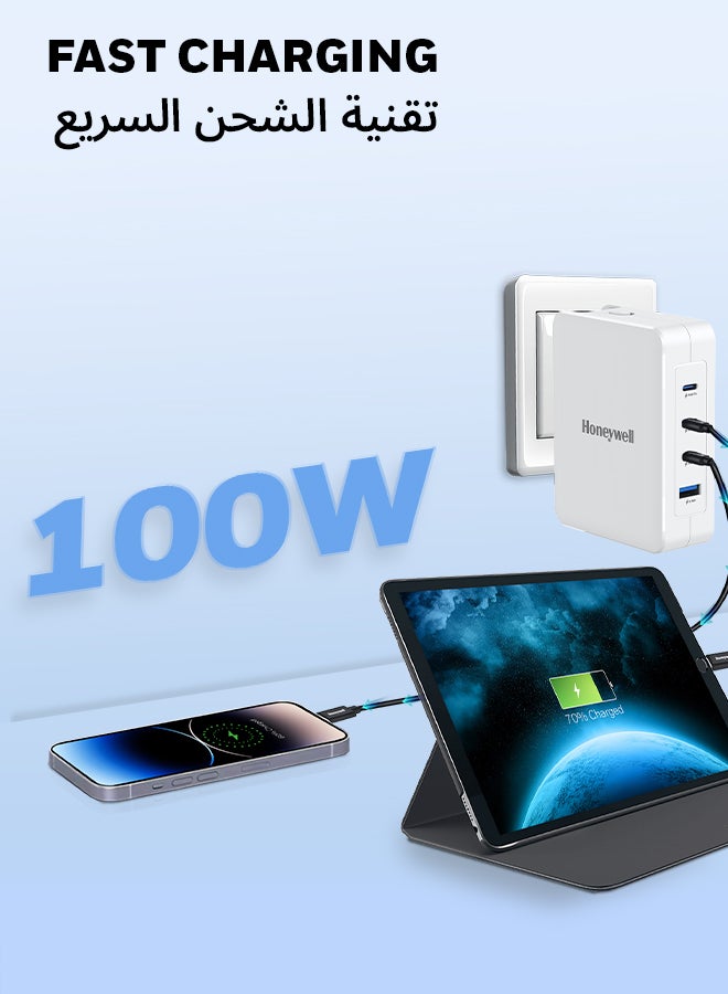 هوني ويل Zest Charger GaN 100W، شاحن حائط فائق السرعة مع دعم PPS، 3xType C PD 3.0 منافذ ومنفذ 1xUSB A، مزود بمقابس قابلة للتحويل، متوافق مع iPhone وMacBook Air وGalaxy وأجهزة الكمبيوتر المحمولة - Image 2