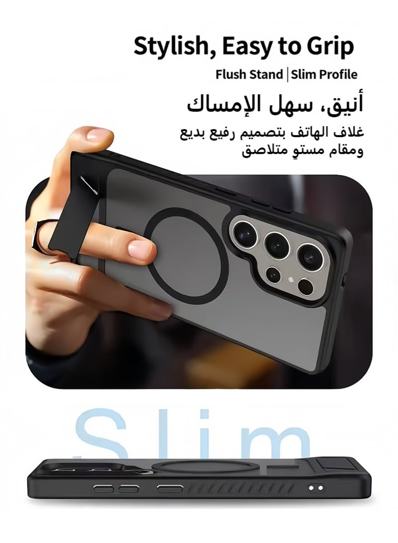 كفر سامسونج S25 Ultra، متوافق مع ماج سيف، غلاف مغناطيسي مزود بحامل سري، ظهر شفاف غير لامع ومقاوم للصدمات مع حماية كاملة ورفيعة - غلاف خلفي لـ Samsung Galaxy S25 Ultra (أسود) - Image 4