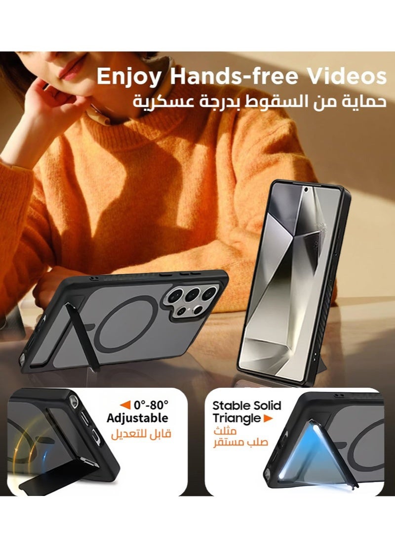كفر سامسونج S25 Ultra، متوافق مع ماج سيف، غلاف مغناطيسي مزود بحامل سري، ظهر شفاف غير لامع ومقاوم للصدمات مع حماية كاملة ورفيعة - غلاف خلفي لـ Samsung Galaxy S25 Ultra (أسود) - Image 3