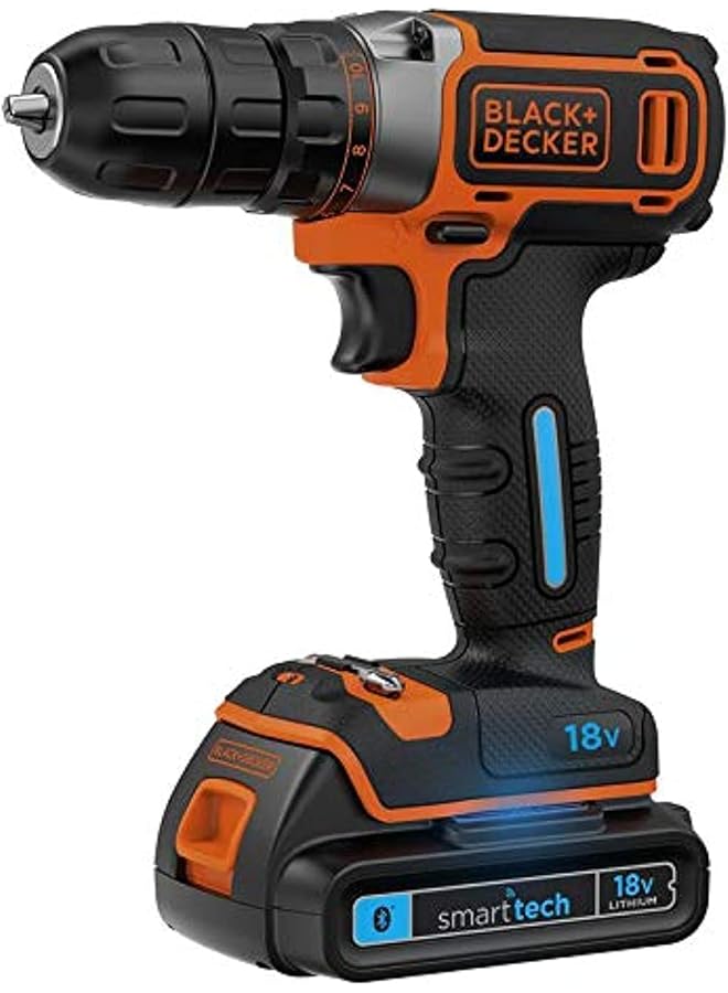 بلاك اند ديكر مثقاب كير 18 فولت، ليثيوم أيون، تقنية ذكية مع شاحن 400 مللي أمبير وصندوق أدوات Bdcdc18Kst Gb، متعدد الألوان - Image 1