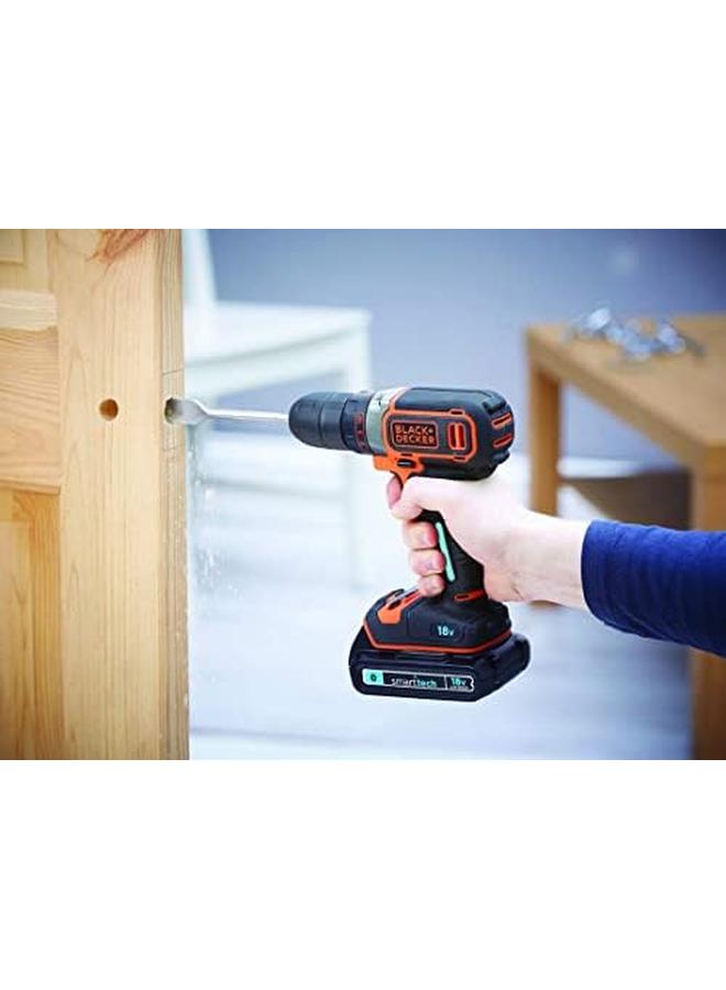 بلاك اند ديكر مثقاب كير 18 فولت، ليثيوم أيون، تقنية ذكية مع شاحن 400 مللي أمبير وصندوق أدوات Bdcdc18Kst Gb، متعدد الألوان - Image 4