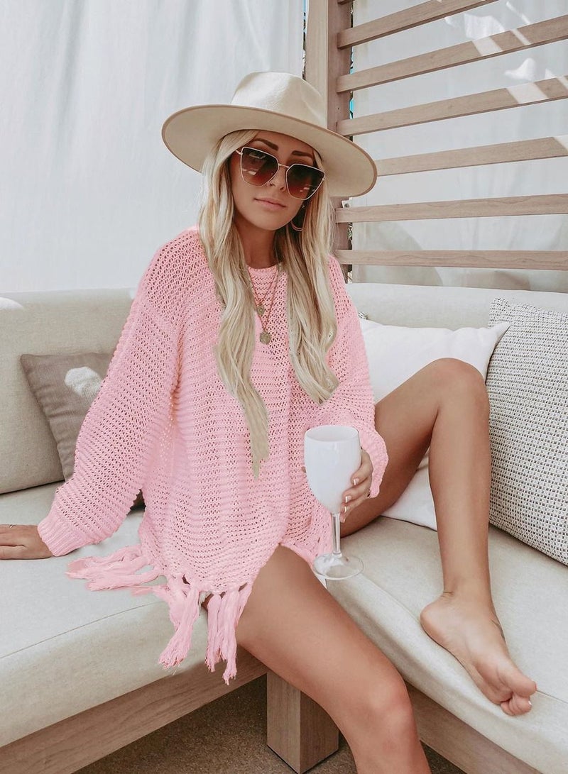 Loquat Fishnet Bikini Smock Long Sleeve Sun Protection Shirt Beach Smock