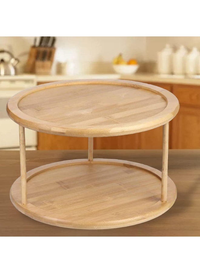 2-Tier Divided Turntable 12inch Bamboo Spinning Spice Rack Holder Kitchen Cabinet Counter Top Organizer Storage Container Rotating Tray - Image 5