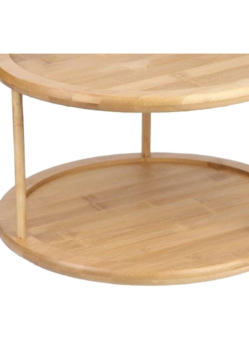 2-Tier Divided Turntable 12inch Bamboo Spinning Spice Rack Holder Kitchen Cabinet Counter Top Organizer Storage Container Rotating Tray - Image 4