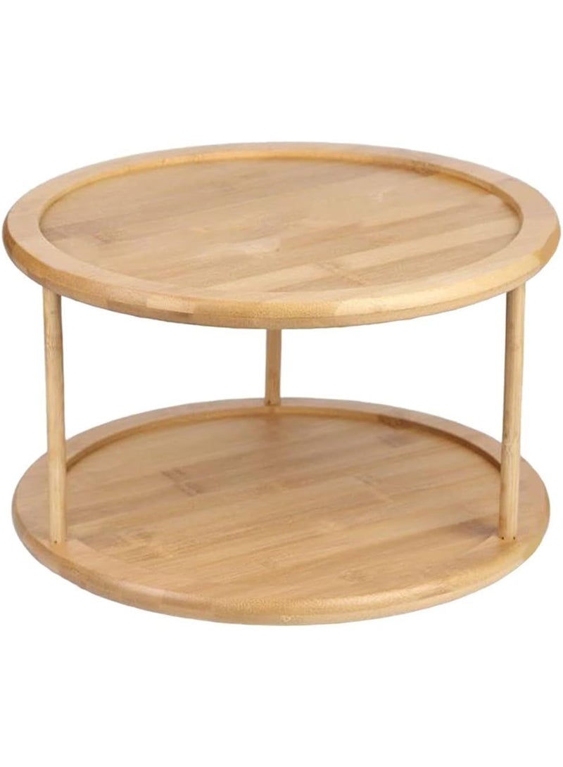 2-Tier Divided Turntable 12inch Bamboo Spinning Spice Rack Holder Kitchen Cabinet Counter Top Organizer Storage Container Rotating Tray - Image 3