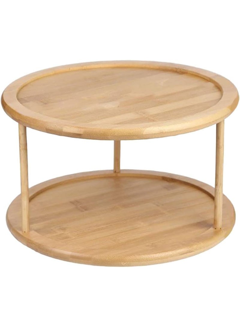 2-Tier Divided Turntable 12inch Bamboo Spinning Spice Rack Holder Kitchen Cabinet Counter Top Organizer Storage Container Rotating Tray - Image 1
