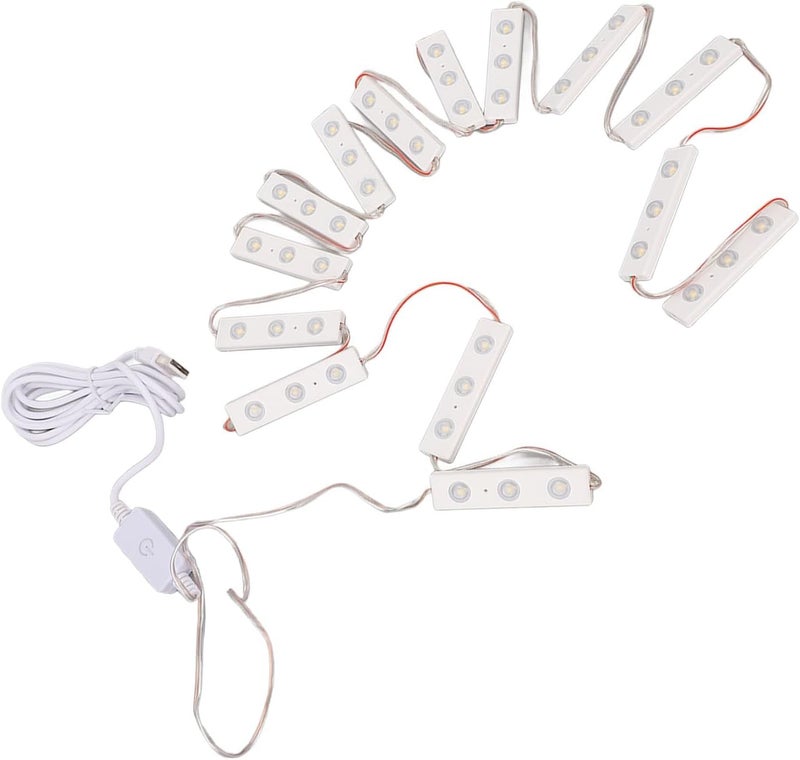 مصباح مرآة الزينة LED، ضوء أبيض قابل للمس، مصباح شريطي للمكياج قابل للتعتيم عبر USB لخزانة الحمام مع سطوع قابل للتعديل وتثبيت سهل (14 سلسلة) - Image 3