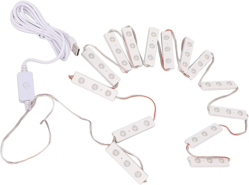 مصباح مرآة الزينة LED، ضوء أبيض قابل للمس، مصباح شريطي للمكياج قابل للتعتيم عبر USB لخزانة الحمام مع سطوع قابل للتعديل وتثبيت سهل (14 سلسلة) - Image 5