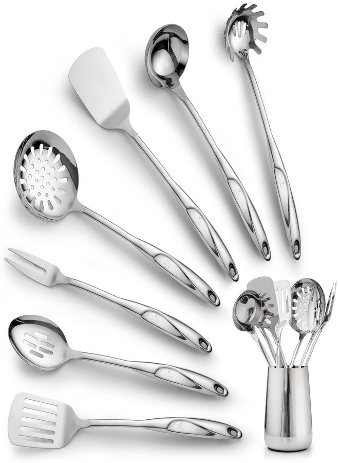 Zulay Kitchen Stainless Steel Cooking Utensil - Stainless Steel Kitchen Utensil - Durable Kitchen Gadgets - Metal Kitchen Accessories - Easy to Clean Kitchen Tools - 8 Piece Set - Image 1