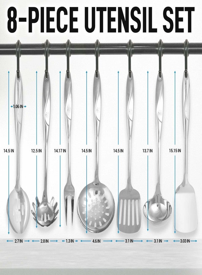Zulay Kitchen Stainless Steel Cooking Utensil - Stainless Steel Kitchen Utensil - Durable Kitchen Gadgets - Metal Kitchen Accessories - Easy to Clean Kitchen Tools - 8 Piece Set - Image 3