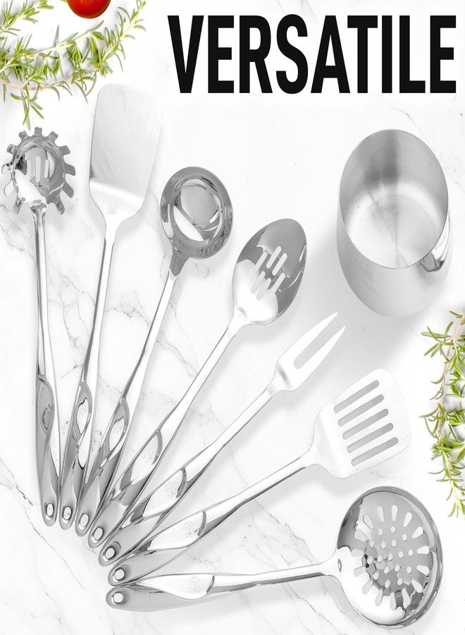 Zulay Kitchen Stainless Steel Cooking Utensil - Stainless Steel Kitchen Utensil - Durable Kitchen Gadgets - Metal Kitchen Accessories - Easy to Clean Kitchen Tools - 8 Piece Set - Image 5