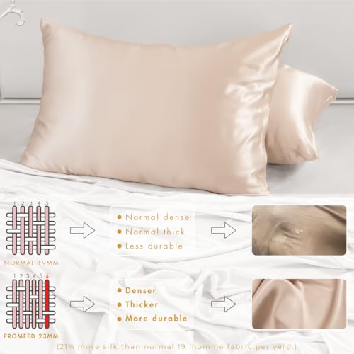PROMEED 100% Mulberry Silk Pillowcase King for Hair and Skin, Both Sides Grade 6A+ 23mm Silk Pillow Case with Zipper, 1400 TC, Soft & Smooth (King 20"x36", Champagne) - Image 5