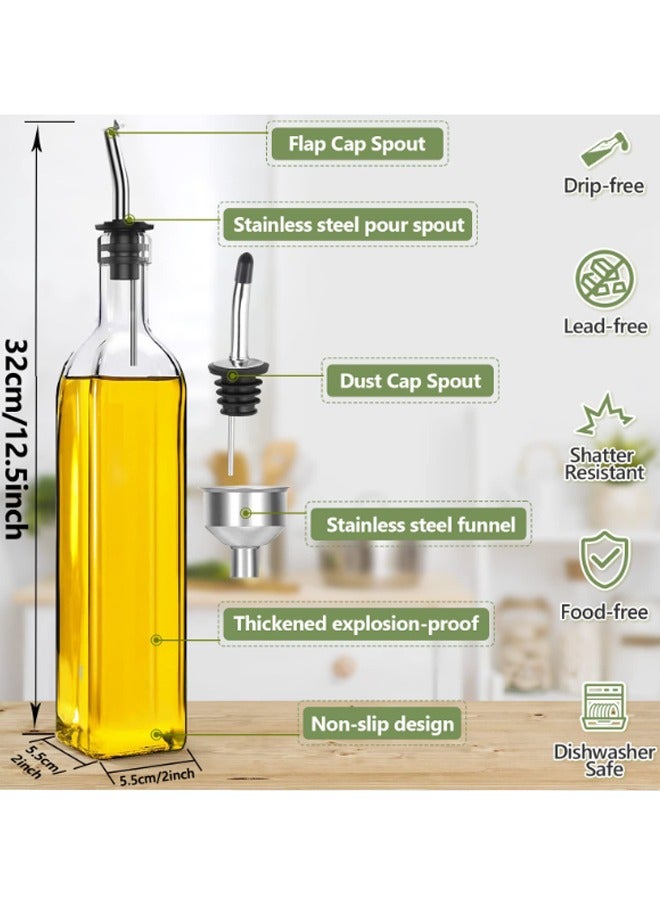 صاروخ فلاير موزع زيت زيتون زجاجي سعة 500 مل مع قمع من الفولاذ المقاوم للصدأ لسهولة إعادة التعبئة، و2 مصفاة من الفولاذ المقاوم للصدأ، وزجاجة زيت شفافة من البورسليكات للمطبخ، عبوة من قطعتين - Image 4