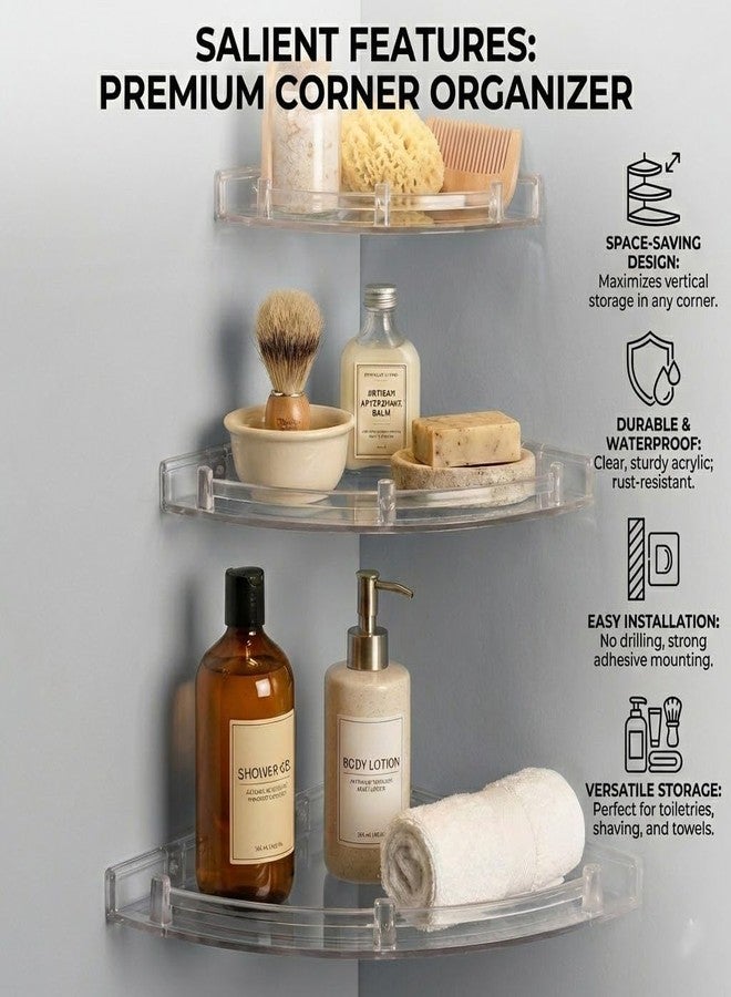 Specule Multipurpose Unbreakable Acrylic Bathroom Shelf & Accessories Set | Corner Wall Shelf (3 Piece Set, Sizes 7", 9", 11") – Transparent - Image 4