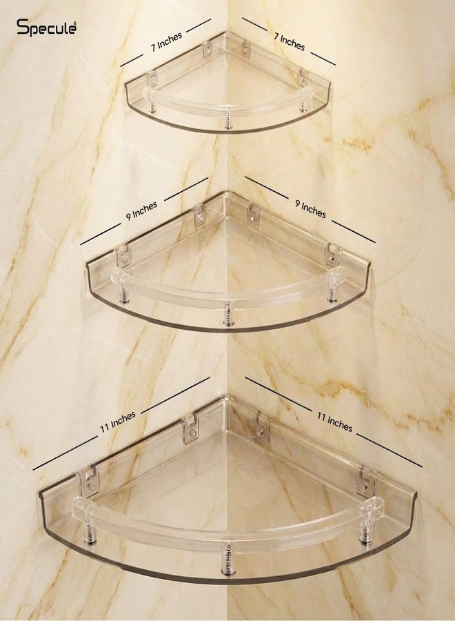 Specule Multipurpose Unbreakable Acrylic Bathroom Shelf & Accessories Set | Corner Wall Shelf (3 Piece Set, Sizes 7", 9", 11") – Transparent - Image 2