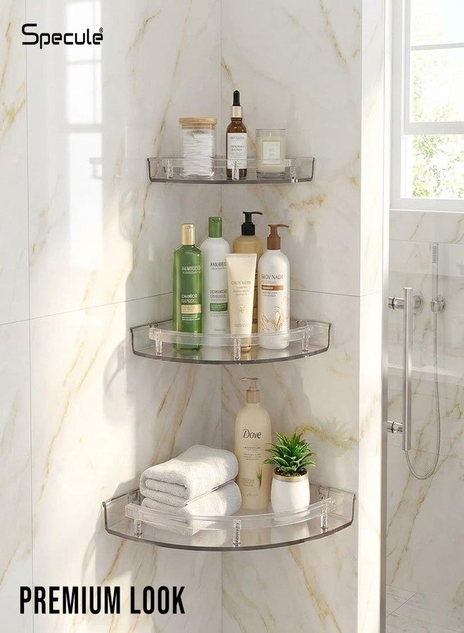 Specule Multipurpose Unbreakable Acrylic Bathroom Shelf & Accessories Set | Corner Wall Shelf (3 Piece Set, Sizes 7", 9", 11") – Transparent - Image 3