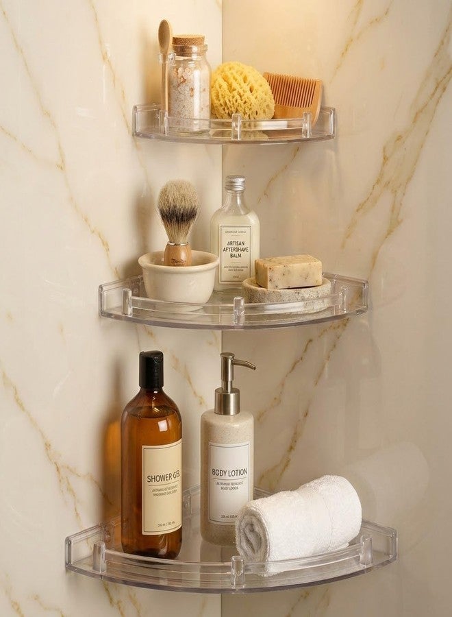 Specule Multipurpose Unbreakable Acrylic Bathroom Shelf & Accessories Set | Corner Wall Shelf (3 Piece Set, Sizes 7", 9", 11") – Transparent - Image 1