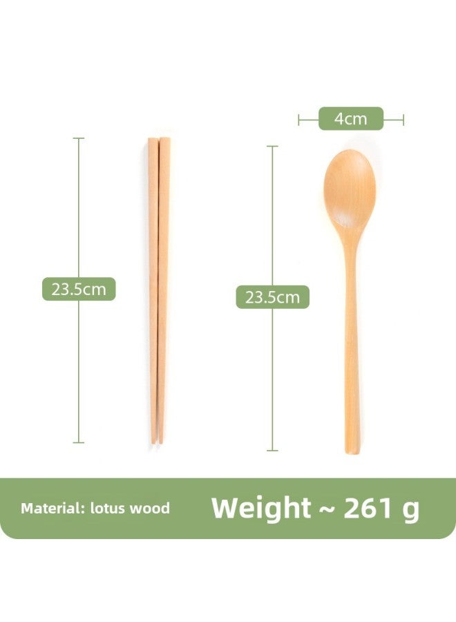 Japanese Household Chopsticks Spoon Holtwork Chopsticks Spoon Suit Long Handle Wooden Spoon Wooden Chopsticks Creative Chopsticks Spoon Suit Wooden Tableware-Specifications:23.5 Semi-round Handle Lotus Wood (spoon And Chopsticks)  - Image 1