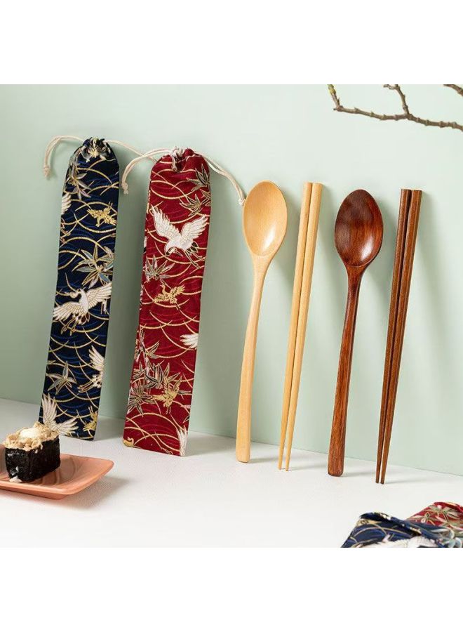 Japanese Household Chopsticks Spoon Holtwork Chopsticks Spoon Suit Long Handle Wooden Spoon Wooden Chopsticks Creative Chopsticks Spoon Suit Wooden Tableware-Specifications:23.5 Semi-round Handle Lotus Wood (spoon And Chopsticks)  - Image 2