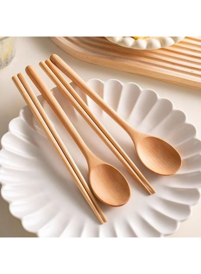 Japanese Household Chopsticks Spoon Holtwork Chopsticks Spoon Suit Long Handle Wooden Spoon Wooden Chopsticks Creative Chopsticks Spoon Suit Wooden Tableware-Specifications:23.5 Semi-round Handle Lotus Wood (spoon And Chopsticks)  - Image 4