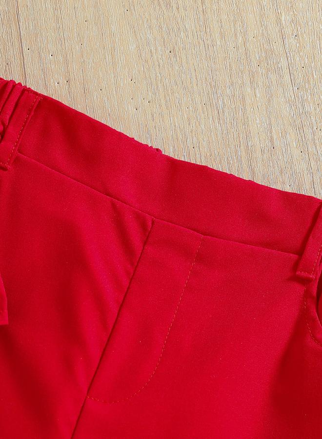 تايك تو طقم بناتي من فيست بأزرار وشورت واسع باللون الأحمر - Image 5