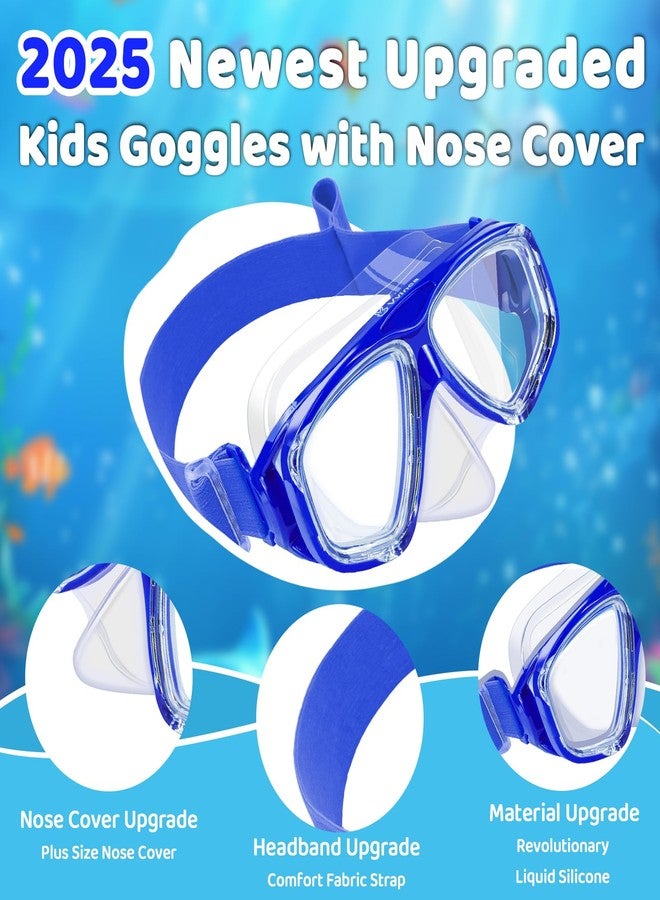 Vvinca Swim Goggles with Nose Cover, Kids Snorkeling Diving Mask Elastic Fabric Strap 180° Clear View Anti-Fog UV Protection Anti-Shattered Lens Pool Swimming Goggles for 3-14 Boys Girls Teens Youth - Image 2