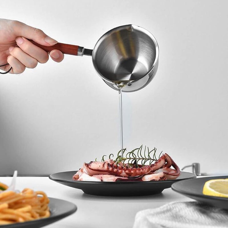 Stainless Steel Mini Butter Warmer Pan, Efficient Oil Melting Pot with Deep Bottom, Dual Pouring Spout for Stove Top Usage, Ideal for Chocolate Melting (small) - Image 4