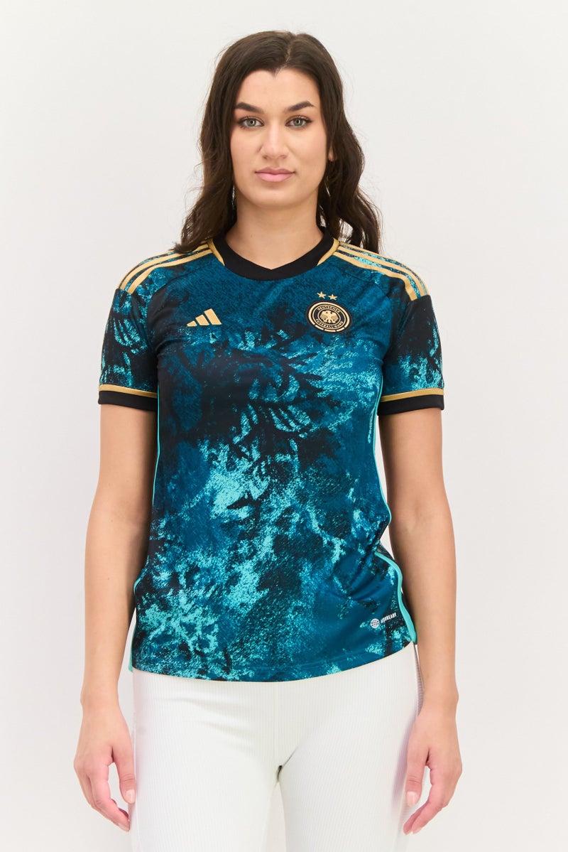 Adidas Women Sportswear Fit Short Sleeve Football Jersey, Teal Green Combo - Image 1