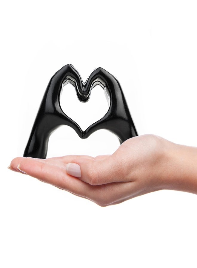 Lynagert Small Heart Hands Sculpture Decor for Living Room Bedroom Bookshelf Coffe Table and Office Display, Love Finger Statue Modern Aesthetic Home Decor, Unique Gift for Wedding Christmas Birthday (Black) - Image 1