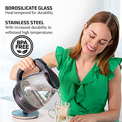 OVENTE Electric Kettle, 1.5L Borosilicate Glass Countertop Water Heater and Boiler for Coffee or Tea, BPA-Free, Auto Shut-Off, Boil-Dry Protection, Removable and Washable Spout Filter, Black KG83B - Image 2