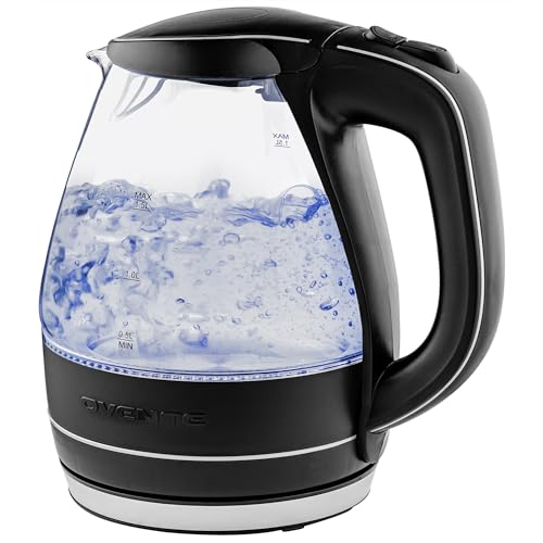 OVENTE Electric Kettle, 1.5L Borosilicate Glass Countertop Water Heater and Boiler for Coffee or Tea, BPA-Free, Auto Shut-Off, Boil-Dry Protection, Removable and Washable Spout Filter, Black KG83B - Image 1
