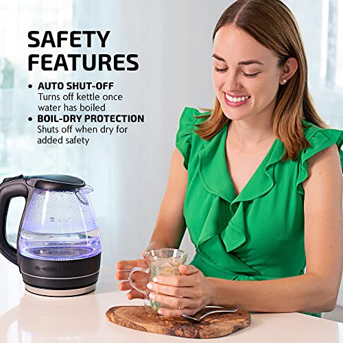 OVENTE Electric Kettle, 1.5L Borosilicate Glass Countertop Water Heater and Boiler for Coffee or Tea, BPA-Free, Auto Shut-Off, Boil-Dry Protection, Removable and Washable Spout Filter, Black KG83B - Image 3