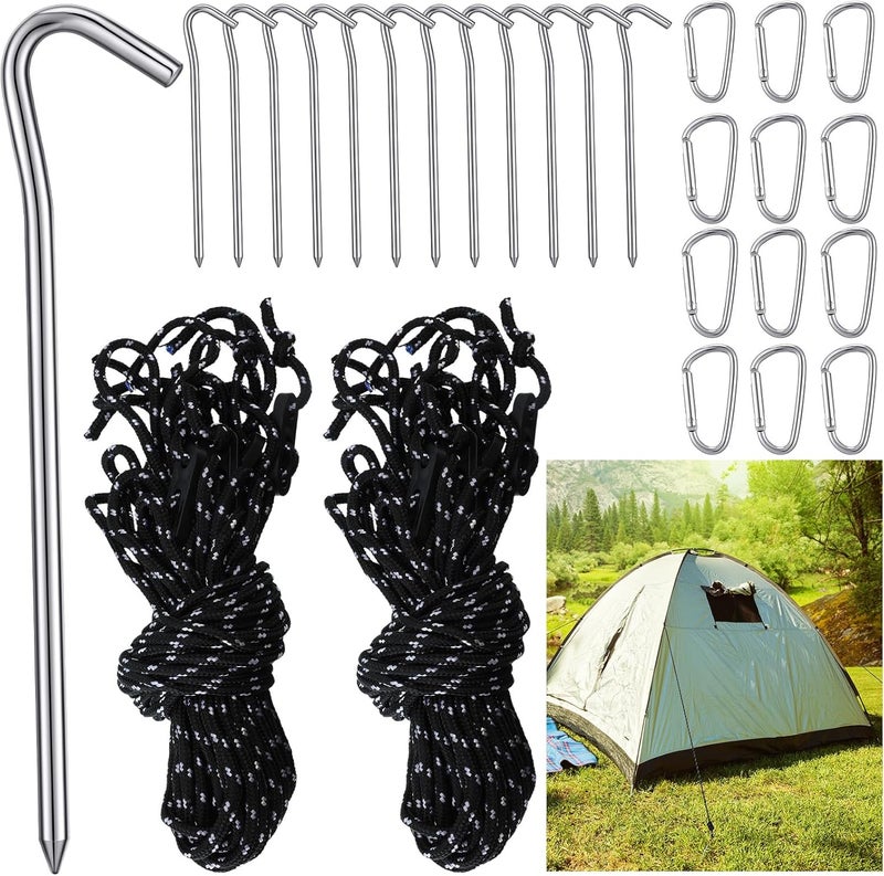 Sosation 36 Pieces Inflatable Stakes and Tethers Tent Stakes Tethers with Hook Replacement Tethers and Aluminum Metal Stakes Yard Inflatable Spikes Accessories for Summer Holiday Garden Lawn Camping - Image 1