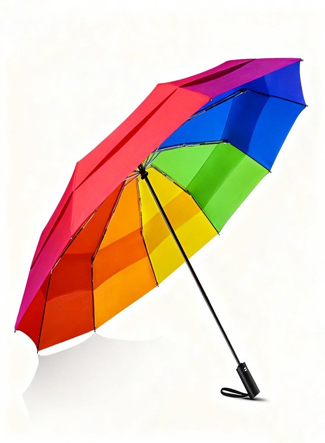 Lejorain Large Golf Umbrella Windproof - Oversized 54inch Double Layer Rainbow 10Ribs Folding Travel Umbrella Compact Auto Open Close for Rain Women/Men - Image 1