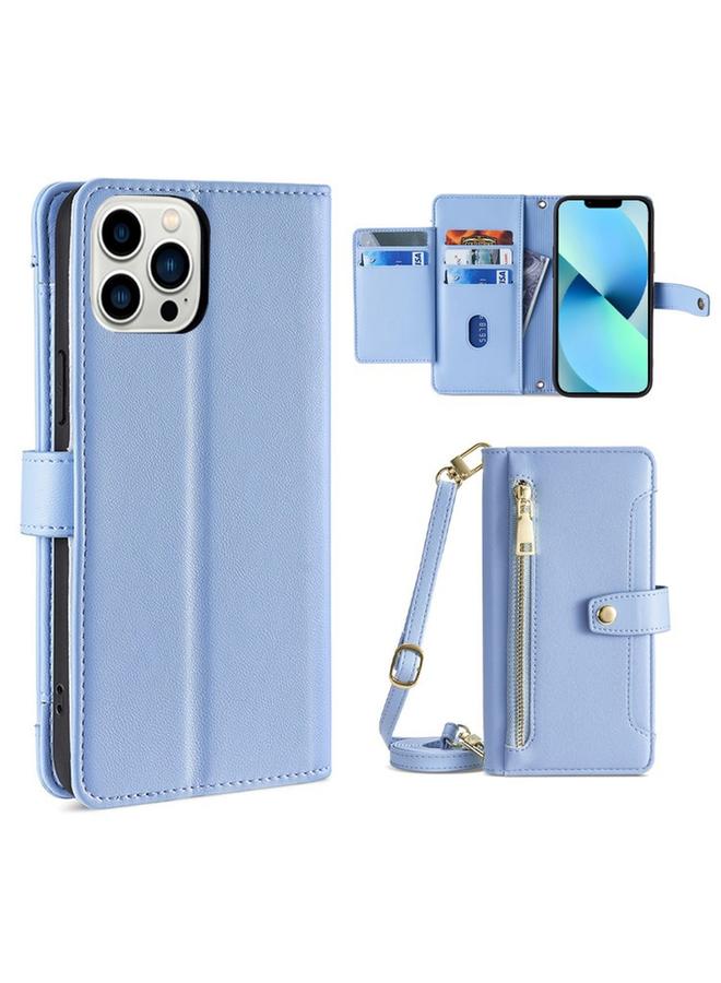 زبون جراب هاتف iPhone 13 Pro من الجلد بسحاب ومقبض متقاطع من نسيج الأغنام - Image 1