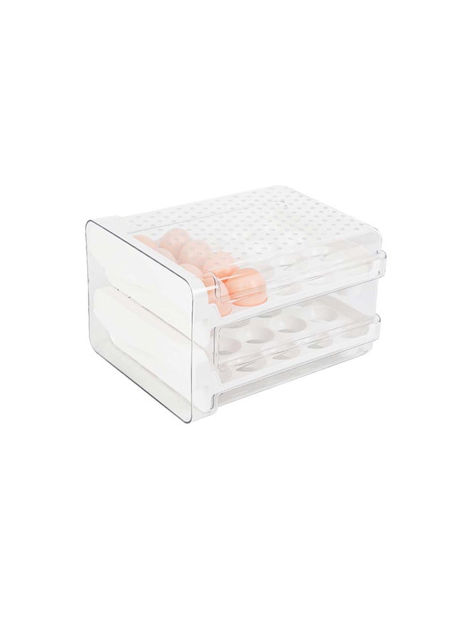 ايست من نون صناديق تنظيم تخزين البيض ذات السعة الكبيرة المكونة من طبقتين مع مقابض، حامل بيض منزلي للثلاجة شفاف 22 × 16.5 × 27 سم - Image 1
