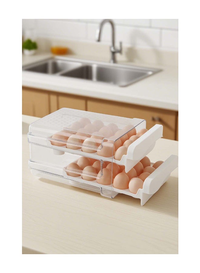 ايست من نون صناديق تنظيم تخزين البيض ذات السعة الكبيرة المكونة من طبقتين مع مقابض، حامل بيض منزلي للثلاجة شفاف 22 × 16.5 × 27 سم - Image 3