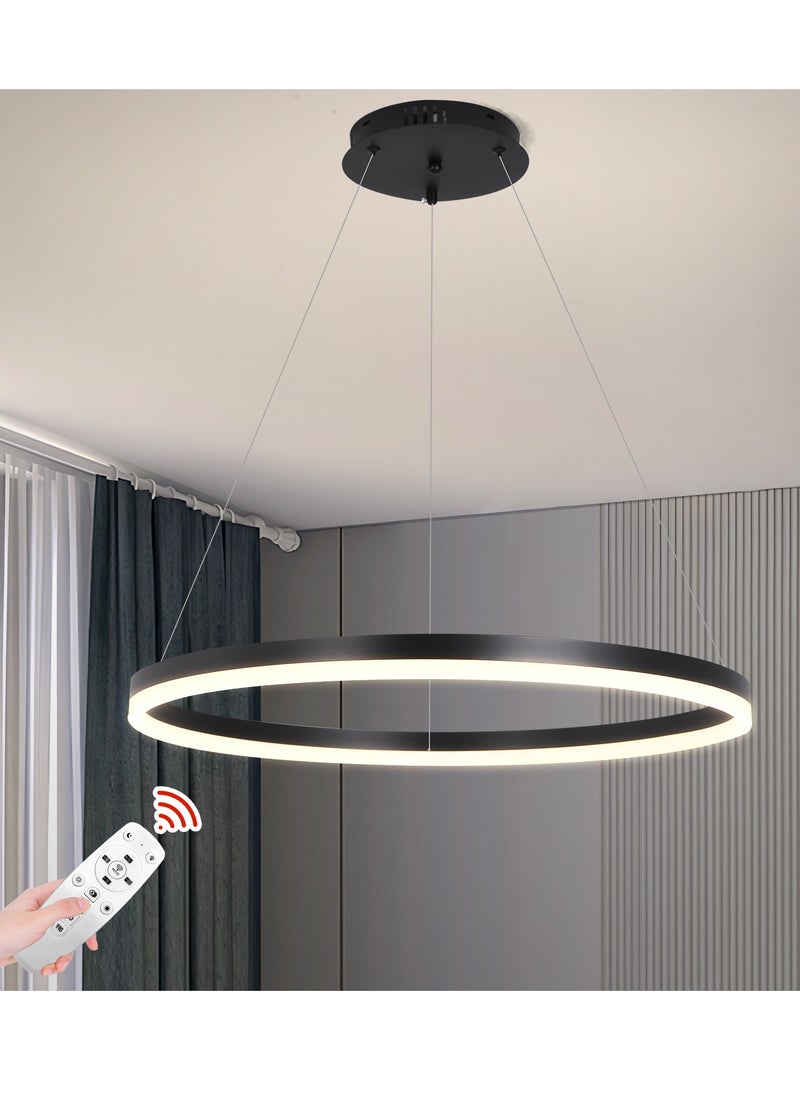 YATAI LIGHTING Modern LED Pendant Light,3 Color Dimming Modern Led Chandelier With Remote Control,1 Ring Black Adjustable Height Chandelier for Dining Room,Kitchen 23W  - Image 1