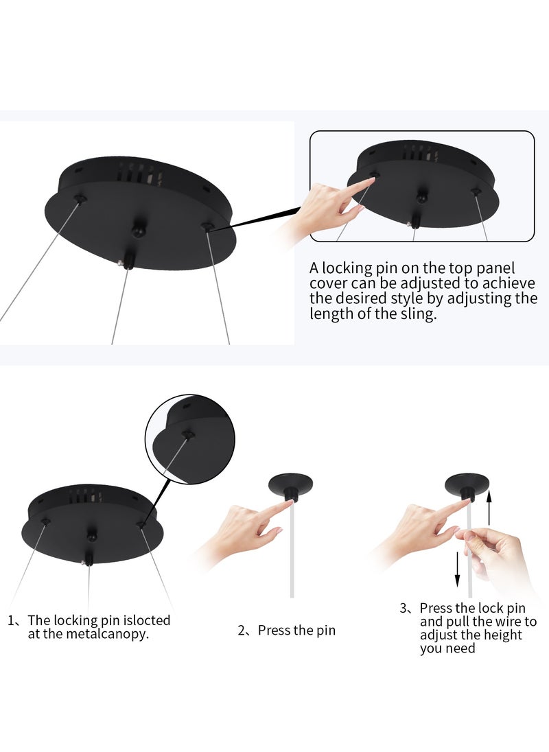 YATAI LIGHTING Modern LED Pendant Light,3 Color Dimming Modern Led Chandelier With Remote Control,1 Ring Black Adjustable Height Chandelier for Dining Room,Kitchen 23W  - Image 5